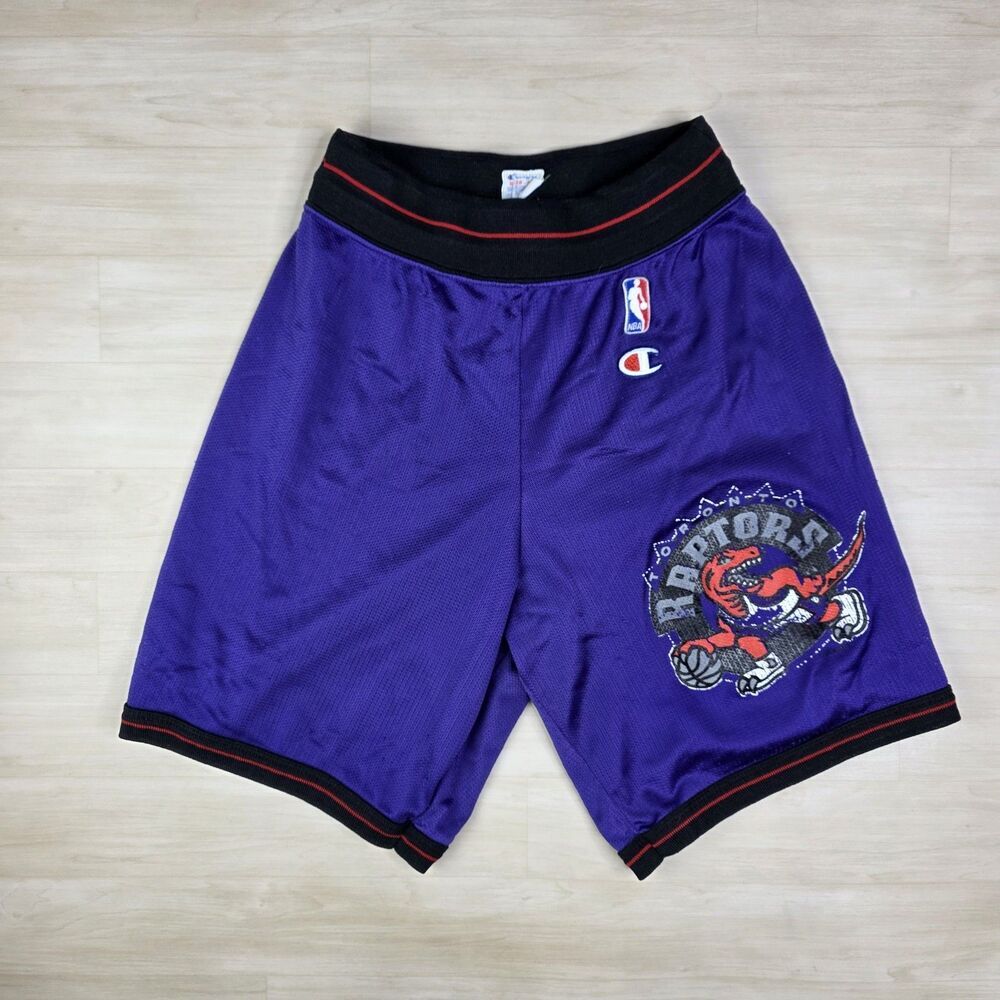 Vintage Champion Toronto Raptors Basketball Shorts Purple NBA 90s Size Small